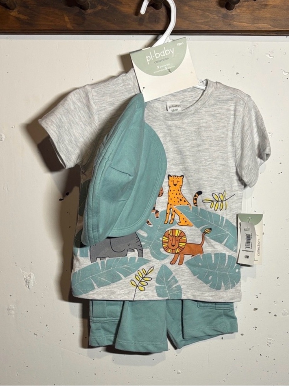 Petit Lem 3-Piece Baby Outfit in Grey & Teal